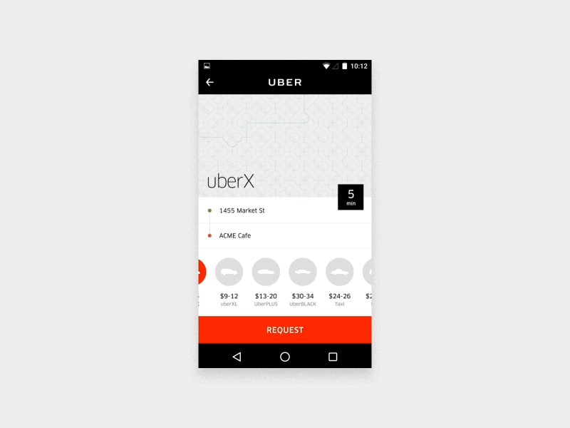 Ride Request Widget app ui design mobile motion