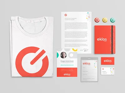 Eklos Identity branding identity logo moleskin pieces stationary t shirt tee
