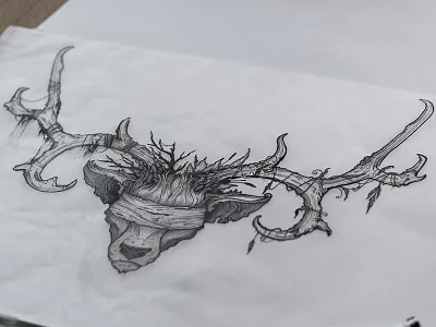 Fallen deer #1 bw deer dotwork fallen illustration linework sketch