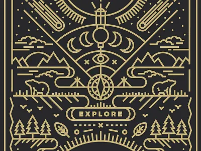 Explore. bear camping compass explore illustration lines outdoors trees