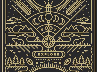 Explore. bear camping compass explore illustration lines outdoors trees