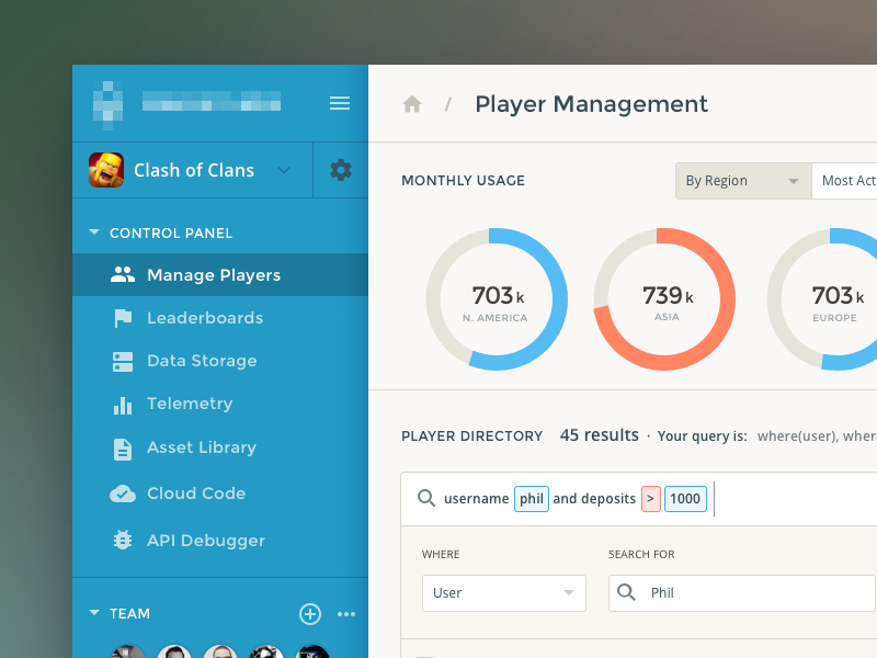 Example of Player Dashboard UI