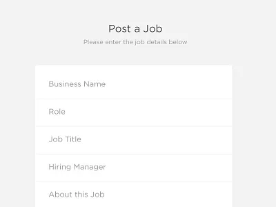 Post a Job card clean dropdown flat form layout ui ux web