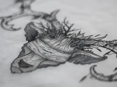 Fallen deer #2 bw deer dotwork fallen illustration linework sketch