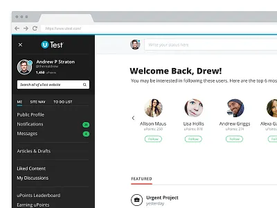 New uTest Navigation nav side nav single page app social utest uxui website
