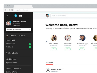 New uTest Navigation nav side nav single page app social utest uxui website