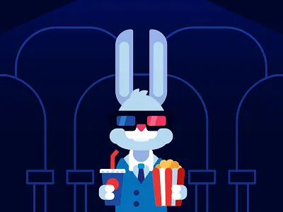 Rabbit in cinema / Movie time bear character cinema flat hippo illustration movie rabbit simple stolz