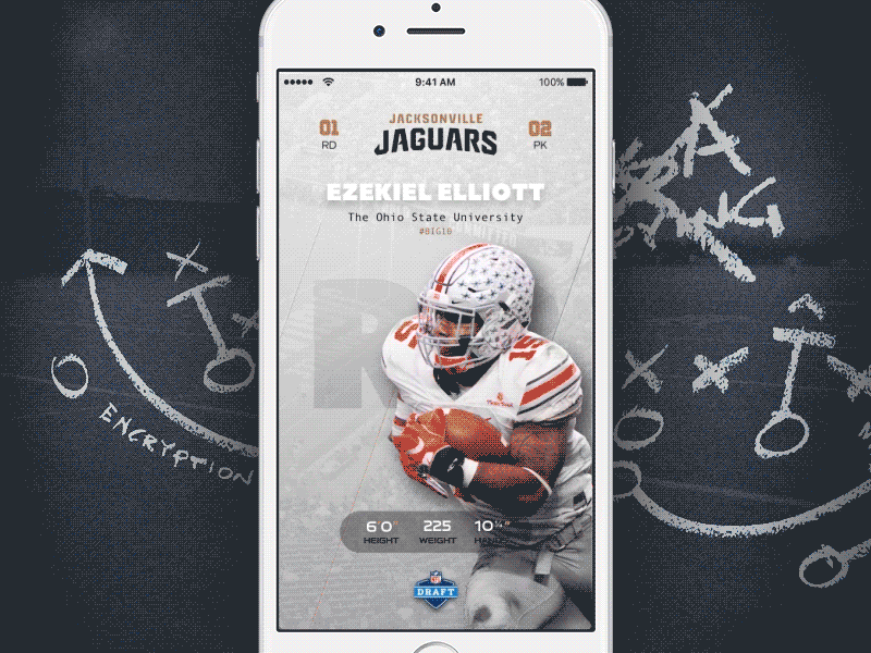 NFL Draft App application draft football free freebie nfl parallax players principle prototype sketch
