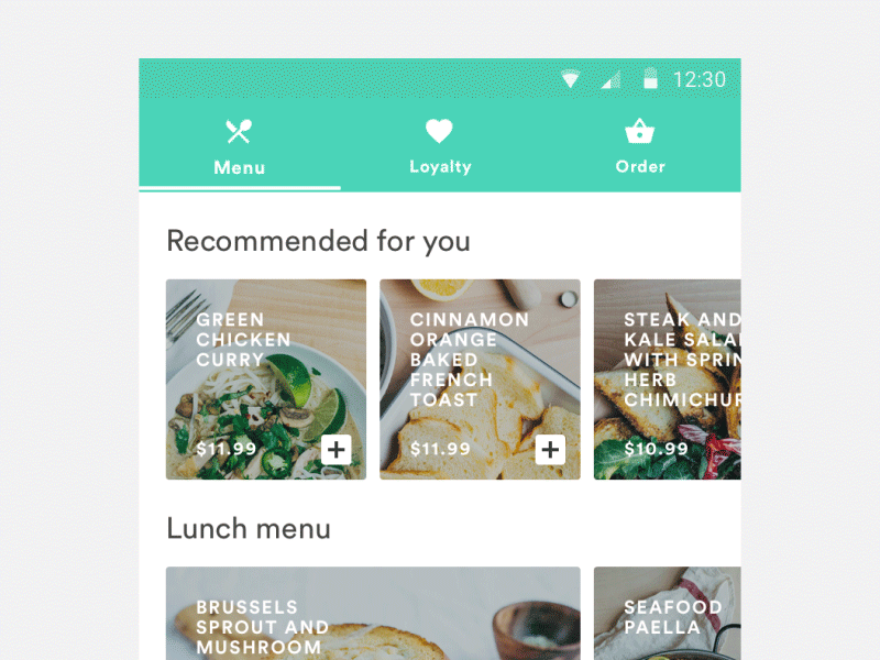 Adding to an order add adding android animation app cart food item material order