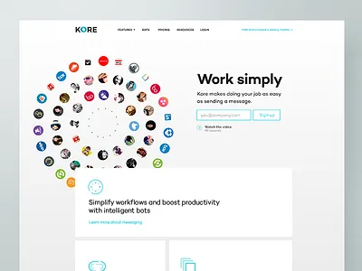 Kore website circles enterprise homepage landing light minimal sign up ui ux video web design