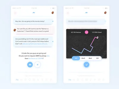 Uber integration with Messenger UI chat facebook interaction message messenger ride taxi uber