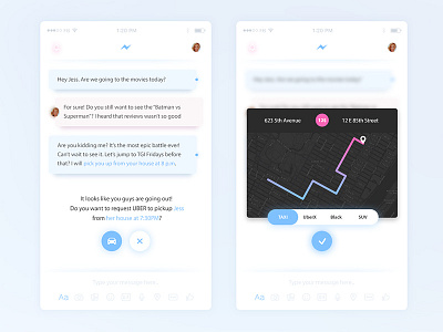 Uber integration with Messenger UI chat facebook interaction message messenger ride taxi uber