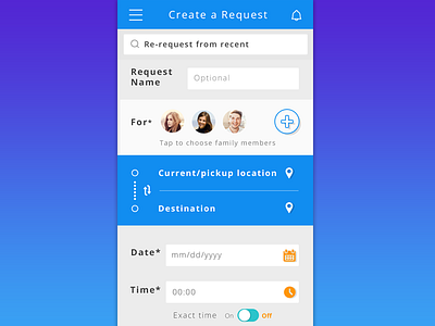 Request screen calendar create date from notiifcation ride search time toggle watch