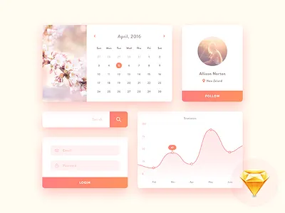 Mini UI kit - free Sketch calendar chart free freebie graph log in mobile profile search sign up sketch ui kit