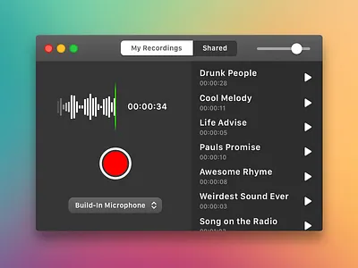 Voice Memo App for Mac app apple black design ios iphone mac memo osx red ui voice