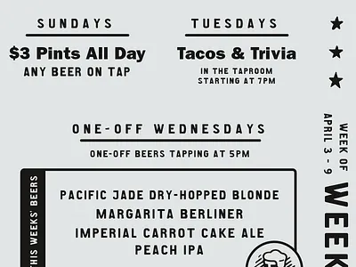 MMBC // weekly event flyer flyer main and mill brewing co mainandmillbrew old school type typography vintage