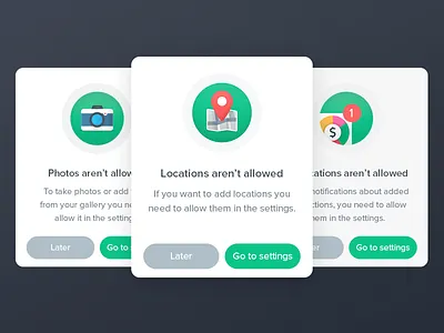 Spendee Permission Dialogs dialogs flat illustration locations notifications permission photos simple spendee