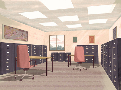 Office archive art artwork chairs computers office window