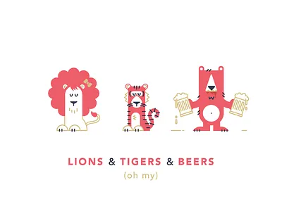 1st Birthday Invites animals bear beer birthday characters collateral illustration invitations lion print stationary tiger
