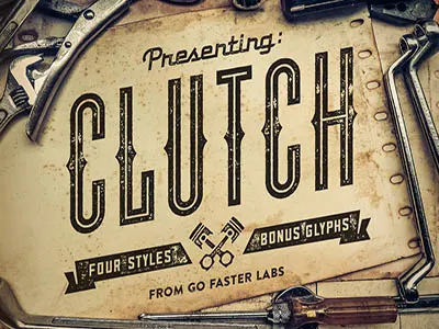CLUTCH Font Family + Icons font glyphs motorcycle retro sans serif type typography vintage