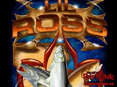 Lil Ross Charters dtg fleur de lis louisiana red fish speckled trout tarpon tshirt art