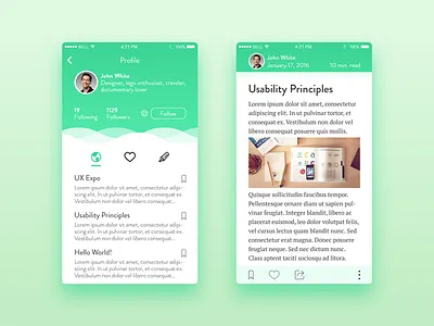 Blog Reader App app blog clean green iphone mobile design reader reading simple ui ux