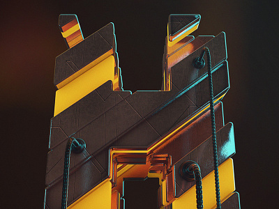 Tech thing H b c4d cinema 4d concept concept art digital art illustration photoshop scifi type