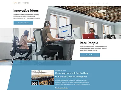 Crossroads Redesign asymmetric homepage landing page marketing site pattern pr ui