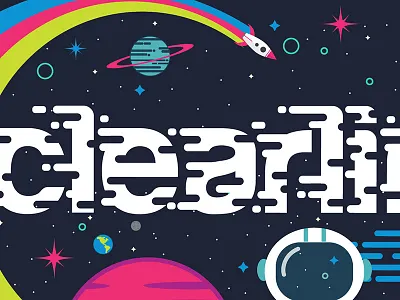 Space Wall astronaut illustration neon planet rocket space stars