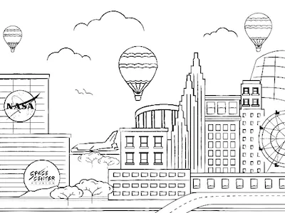 Cityscape Series: Houston cityscape hot air balloons houston illustration nasa space center texas