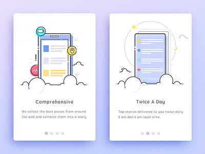 News Digest welcome Slider Redesign app board card color design illustration line mobile news slider ui