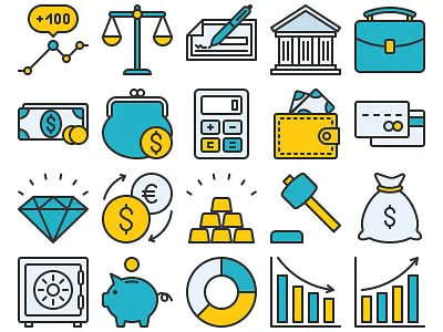 Finance Icon Set bank business credit card diamond finance finance icons icons money money bag outline piggy bank safe