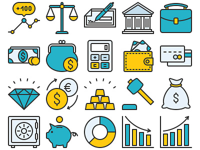 Finance Icon Set bank business credit card diamond finance finance icons icons money money bag outline piggy bank safe