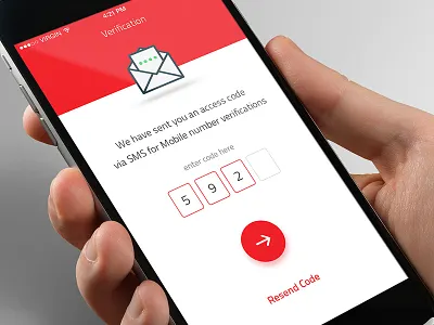 Verification Screen app app ui concept creative flat color interface ios iphone ui message minimal mobile mobile app red resend code ui ui design ux verification verify white