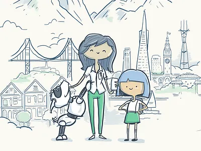 Udy and Emmy Style Guide avatar cartoon character cute explorer. style guide hand drawn illustration painting smoking