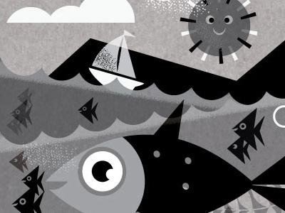 Sea life in black and white black and white boat cute fish marine ocean octopus sea life seaweed sun