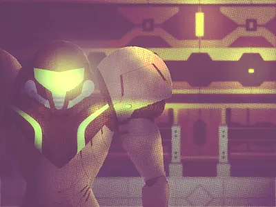 Samus - Smash Bros. Playoff halftone illustration metroid purple samus smash smash bros texture