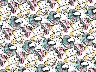 Mushrooms Pattern drawing illustration lindapedersen mushrooms sketch watercolor