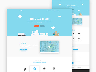 Global Mail Landing Page company design illustration landing page shipping template transport typography ui ux vector web