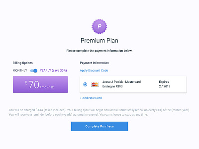 Payment Page app flat material payment purchase registration toronto ui ux web