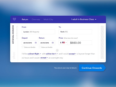 New Business Class Flight Platform airline booking clean flights natural language form ticket travel ui