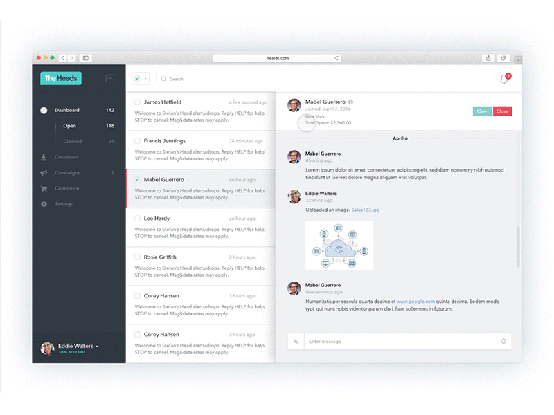 Heads Messaging app clean flat gif messages messaging saas ui ux webdesign