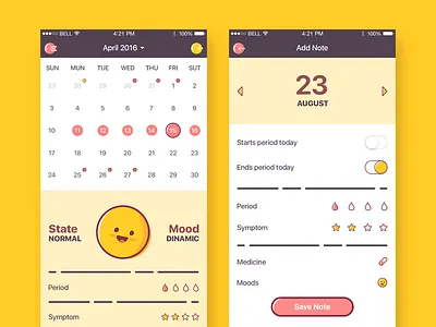 Women calendar app calendar clean flat ios minimal note odessa ui ukraine ux
