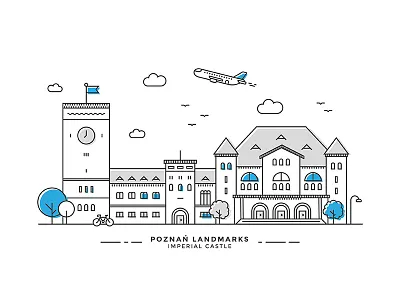 Poznan Landmarks #01 bicylcle building castle city illustration imperial landmark line plane poznan vector