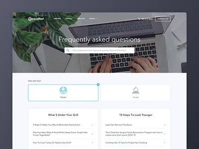 FAQ Page - SpaceHost clean faq hero icons search select ui website