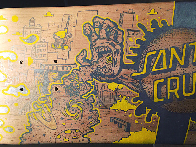 Custom Skateboard Deck acrylic markers custom deck illustration metallic ink santa cruz screaming hand skateboard