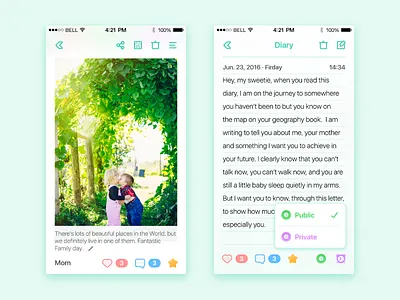 Peekaboo Photo & Diary Detail Page baby comments detail diary gallery like notebook notes page photo ui