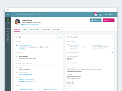 Web Profile 2.0 action card data header icon navigation profile redesign social tab ui web