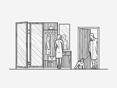 10 Furniture Illustrations bedroom cabinet dressing room furniture hallway interior walls kitchen library living room outlined playroom wardrobe