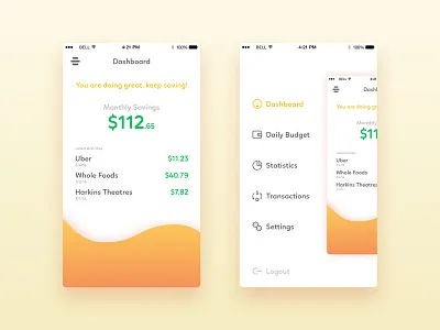 Money Saving App budget clean graph money save simple transaction ui ux